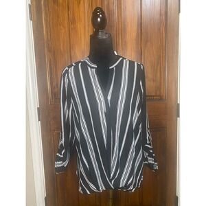 New With Tag- NY Collection Black & White Stripe Woman Blouse, Size L Petite